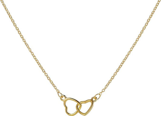 Collar de doble anillo de corazón dorado
