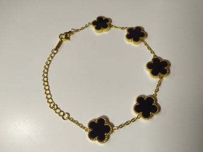 Pulsera trebol de cinco hojas negro